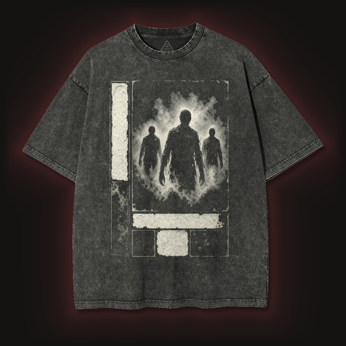 Three Shadow Figures Emerging from Portal Washed T-Shirt