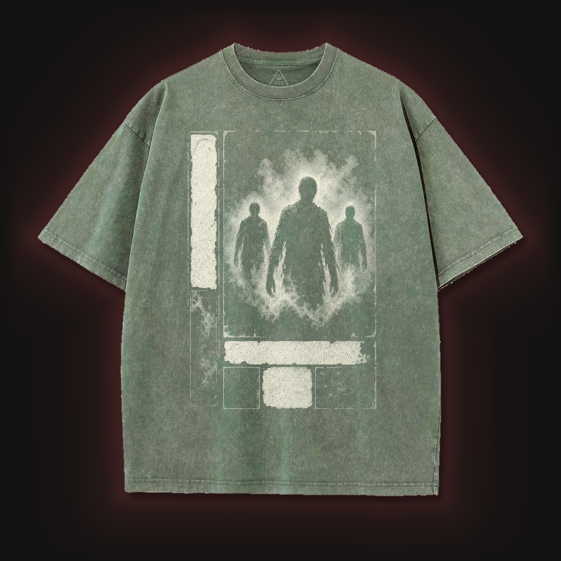 Three Shadow Figures Emerging from Portal Washed T-Shirt