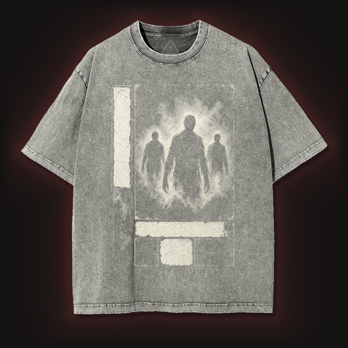 Three Shadow Figures Emerging from Portal Washed T-Shirt
