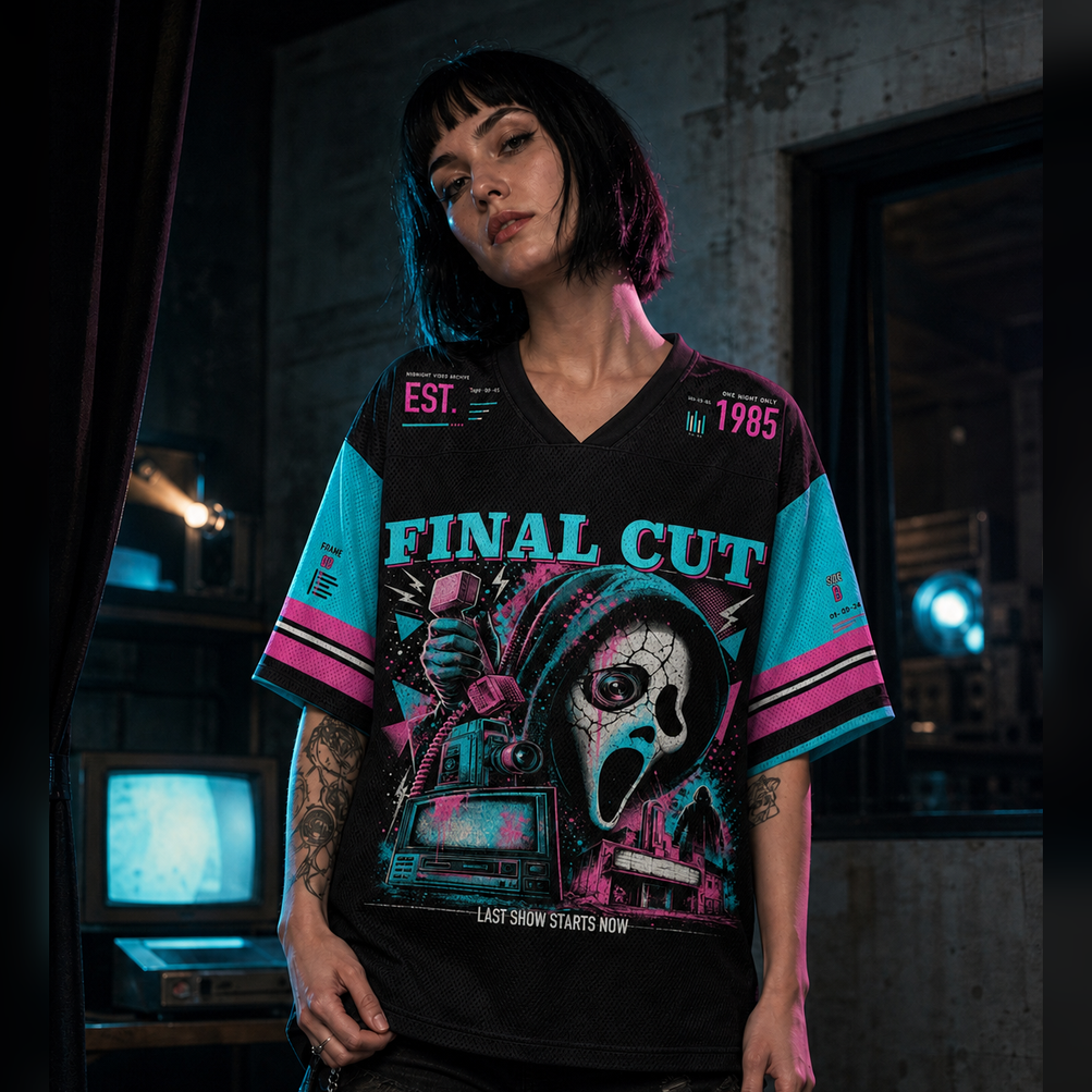 Final Cut 1985 Mesh Jersey worn by a model, showing the lightweight polyester mesh texture
