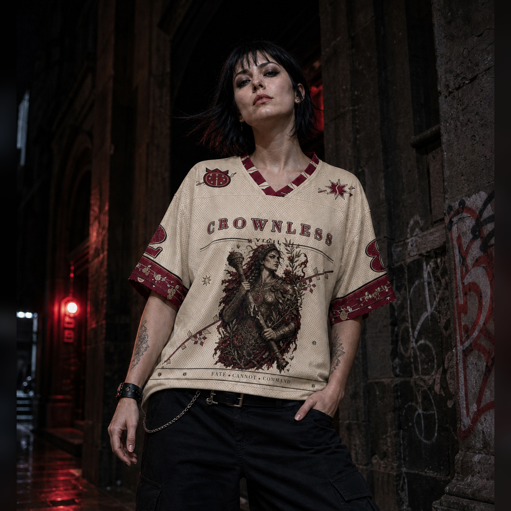 Crownless Vigil Mesh Jersey worn by a model, showing the lightweight polyester mesh texture