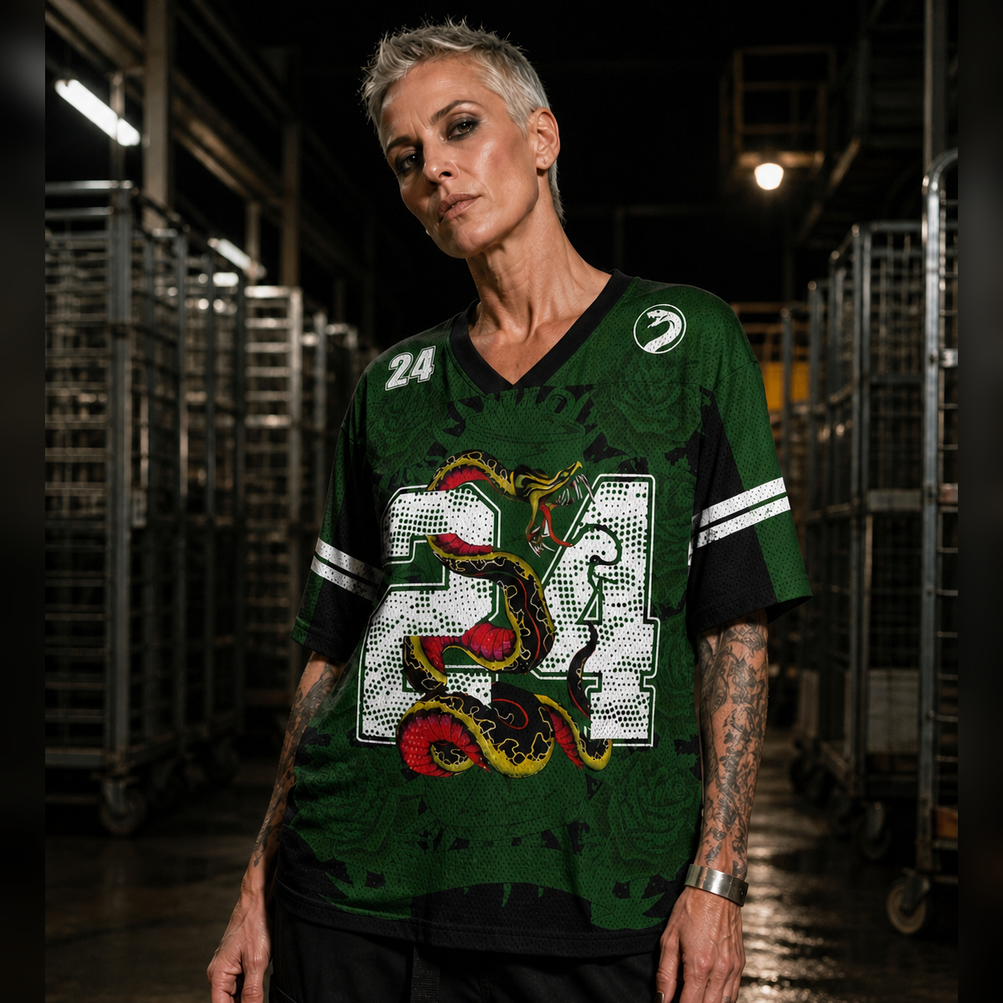 24karat Chaos Mesh Jersey worn by a model, showing the lightweight polyester mesh texture