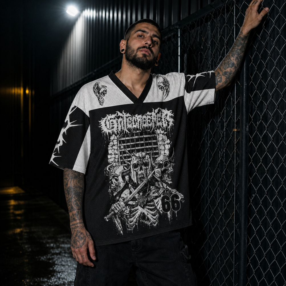Gatekeepers 66 Mesh Jersey worn by a model, showing the lightweight polyester mesh texture