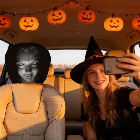 🎃Halloween Funny Cartoon Car Headrest Covers – 2PCS Universal Fit 🚗