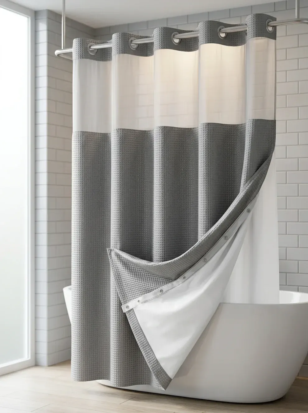 🔥🚿Waterproof and mildew-resistant No Hook Shower Curtain with Snap in Liner