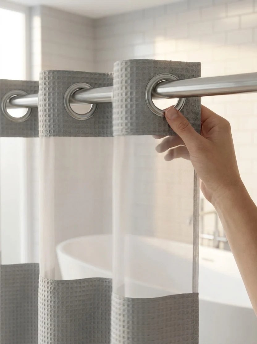 🔥🚿Waterproof and mildew-resistant No Hook Shower Curtain with Snap in Liner