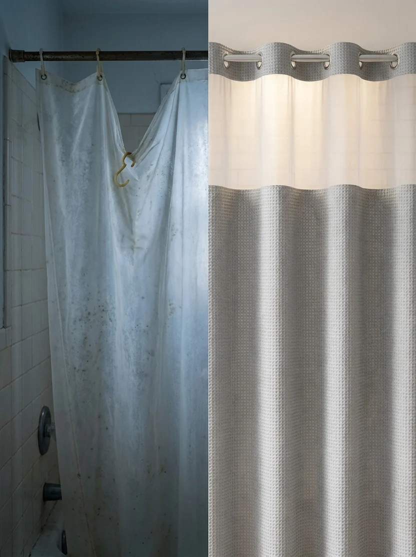 🔥🚿Waterproof and mildew-resistant No Hook Shower Curtain with Snap in Liner