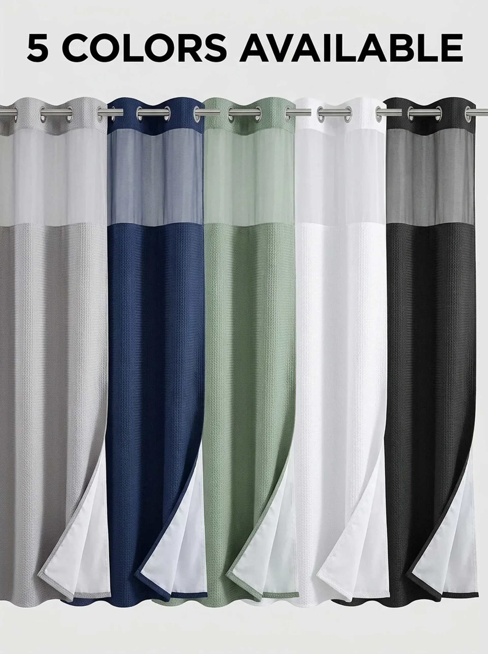 🔥🚿Waterproof and mildew-resistant No Hook Shower Curtain with Snap in Liner