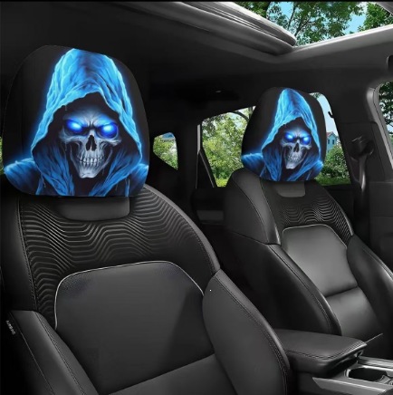 🎃Halloween Funny Cartoon Car Headrest Covers – 2PCS Universal Fit 🚗