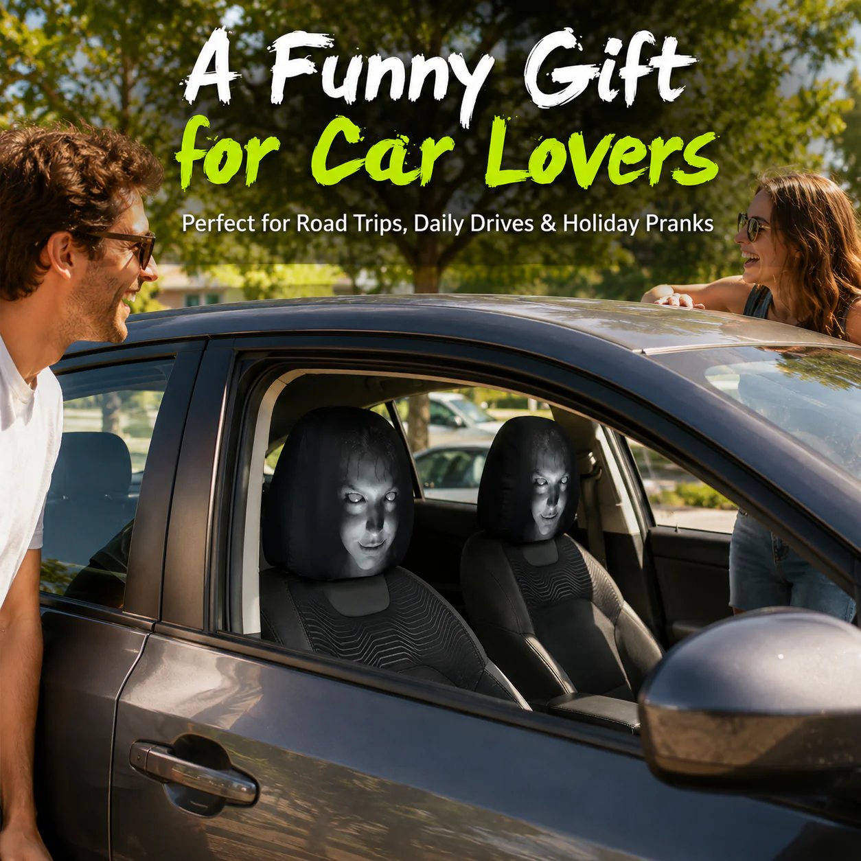 🎃Halloween Funny Cartoon Car Headrest Covers – 2PCS Universal Fit 🚗