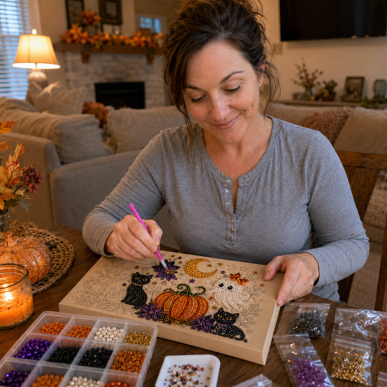 💥 Last Day 49% OFF – 👻✨ Halloween Pearl Art DIY Kit – Turn Tiny Pearls into Spooky-Cute Magic
