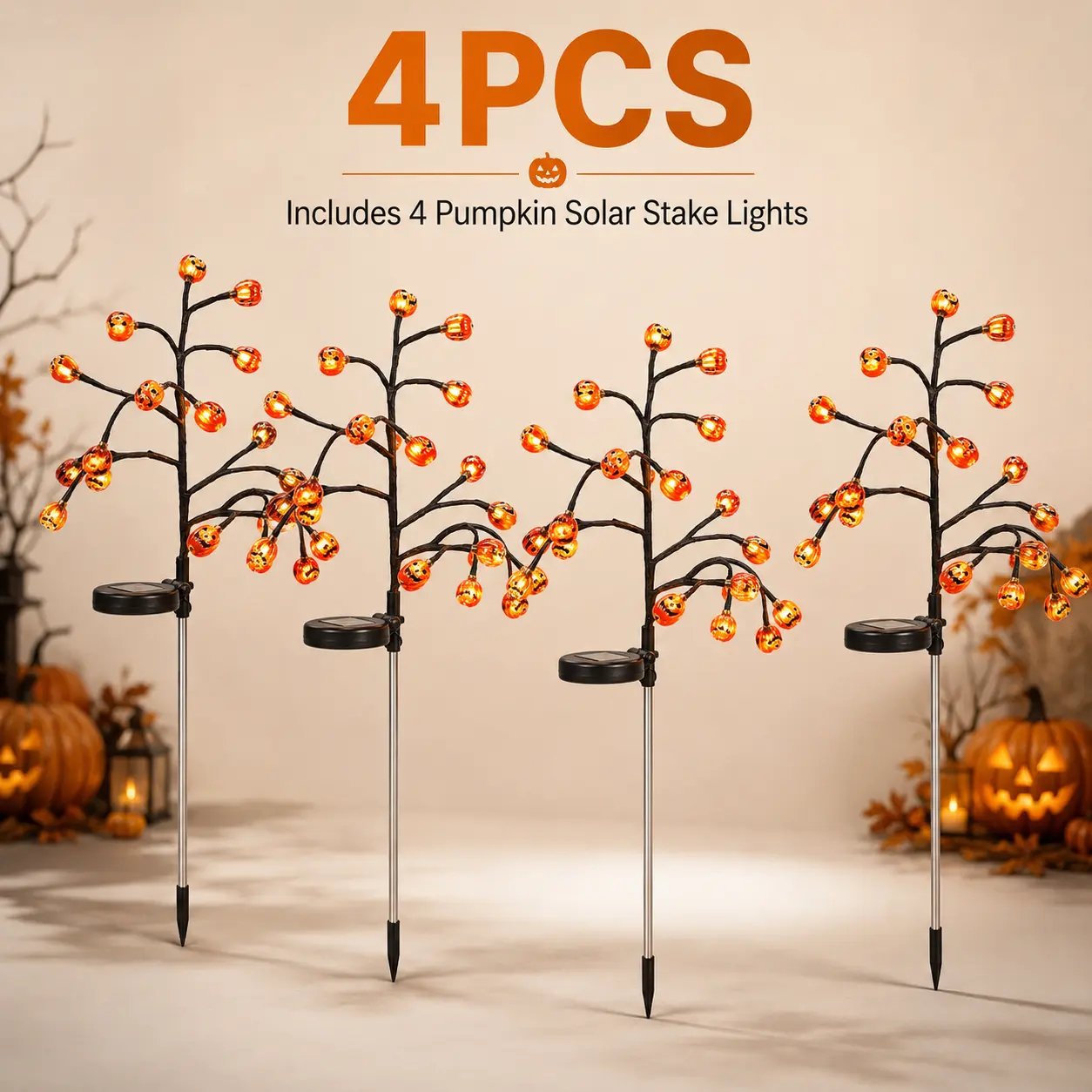 4 pack pumpkin solar branch lights