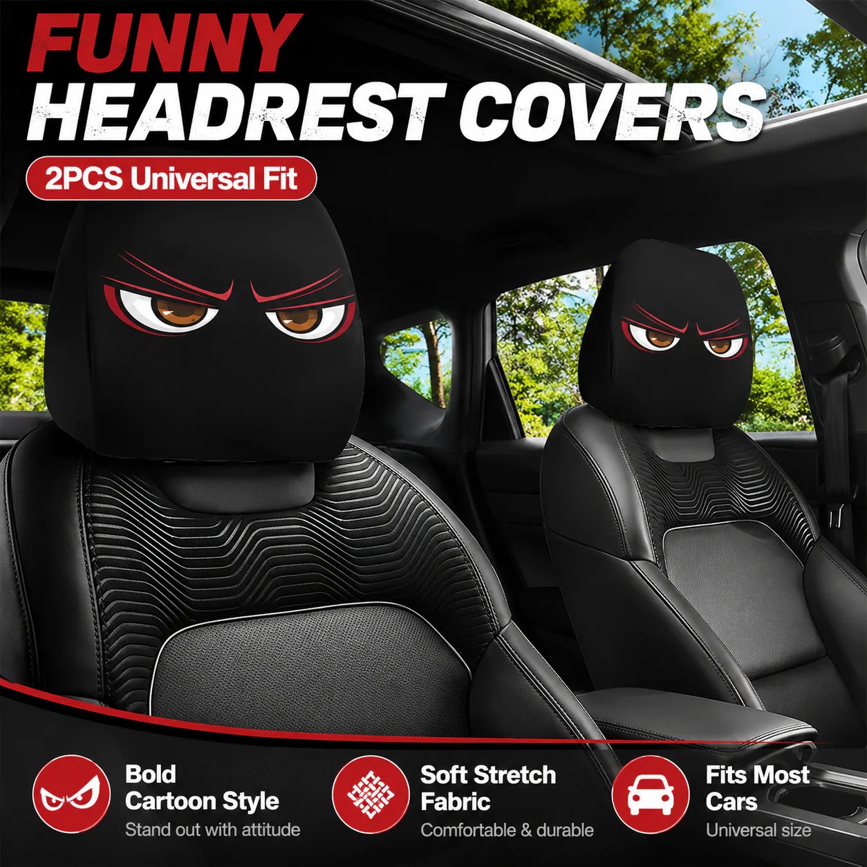 🎃Halloween Funny Cartoon Car Headrest Covers – 2PCS Universal Fit 🚗