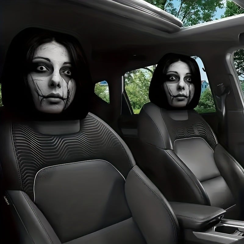 🎃Halloween Funny Cartoon Car Headrest Covers – 2PCS Universal Fit 🚗
