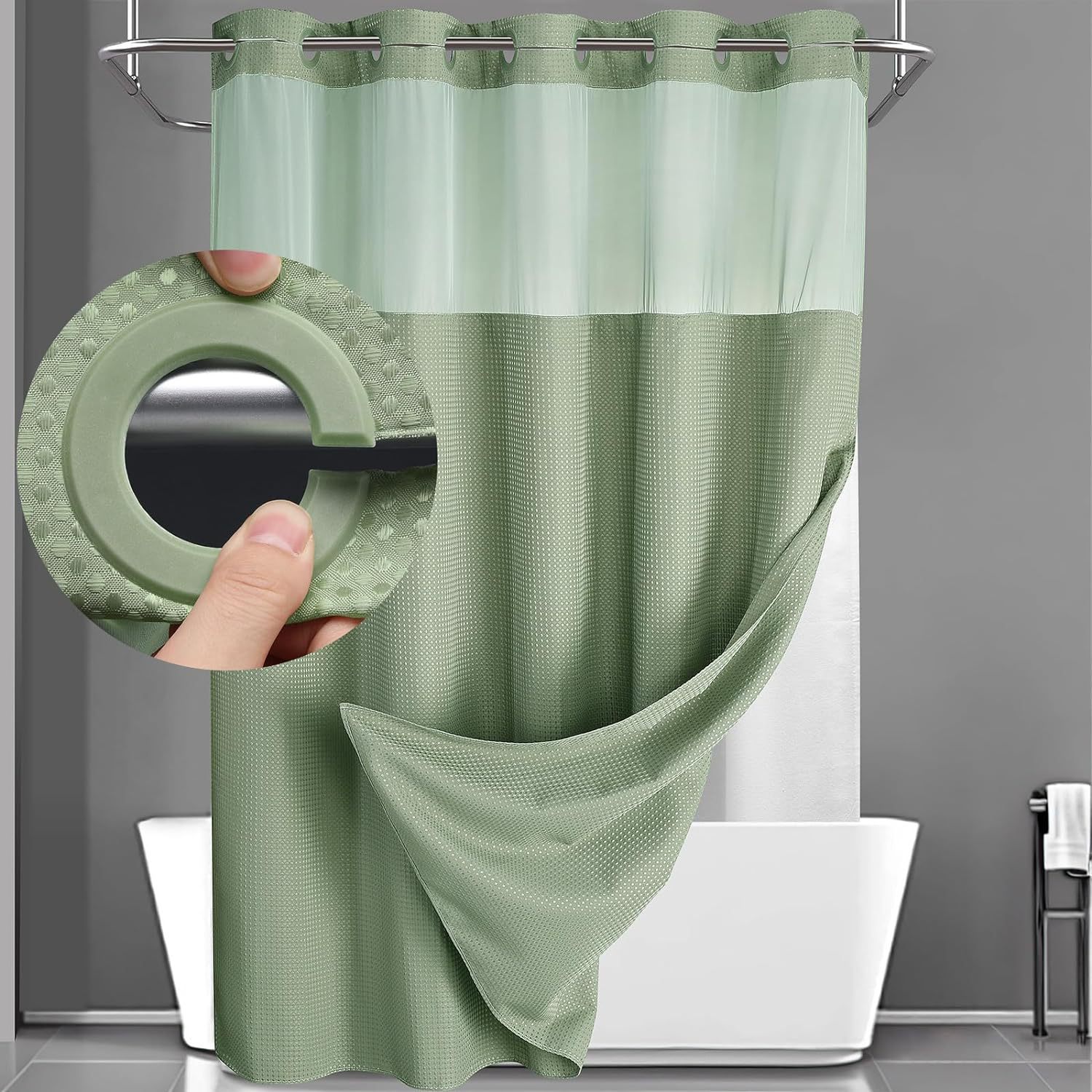 🔥🚿Waterproof and mildew-resistant No Hook Shower Curtain with Snap in Liner