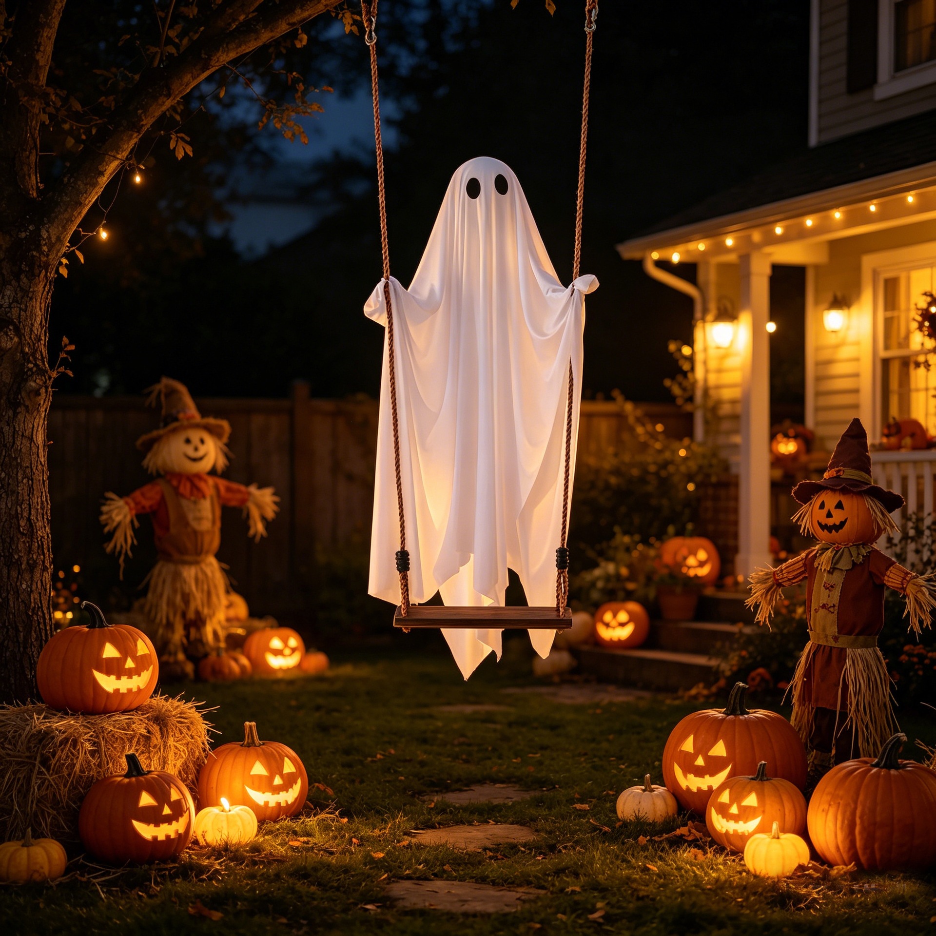 5FT Giant Lighted Halloween Ghost Swing – Create A Spooky Yard Scene | Free Shipping
