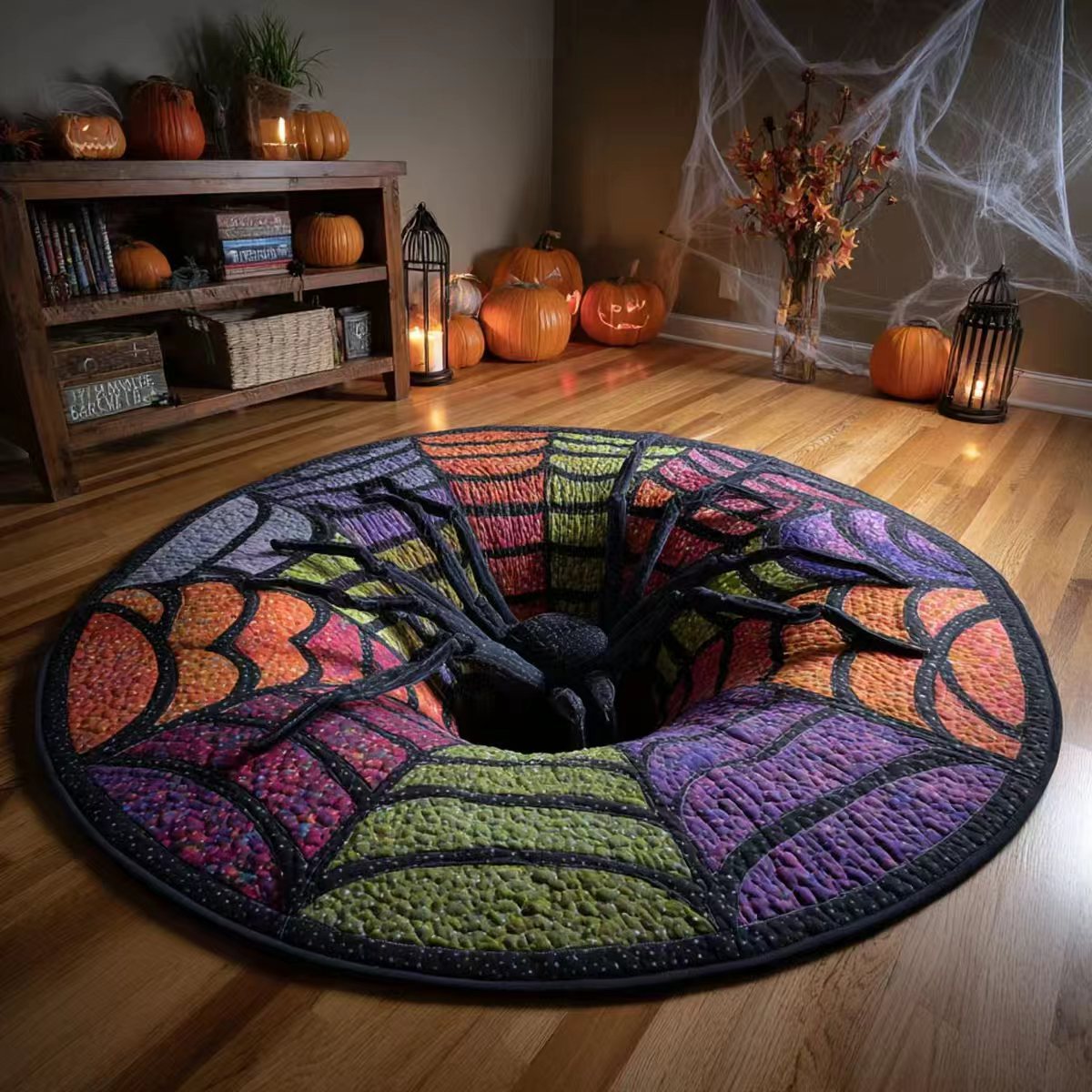 🎃3D Skeleton Vortex Quilted Round Halloween Rug🎃