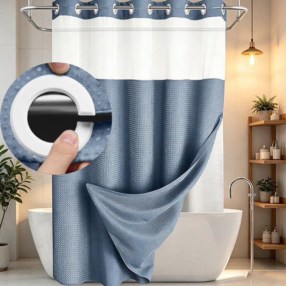 🔥🚿Waterproof and mildew-resistant No Hook Shower Curtain with Snap in Liner