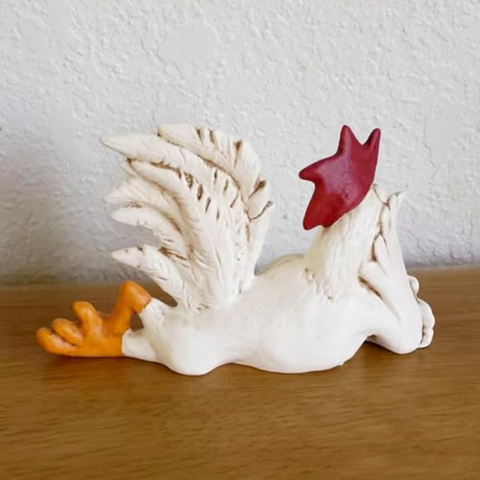 White rooster statue with charming posture and long eyelashes | Resin art | Hand-painted art
