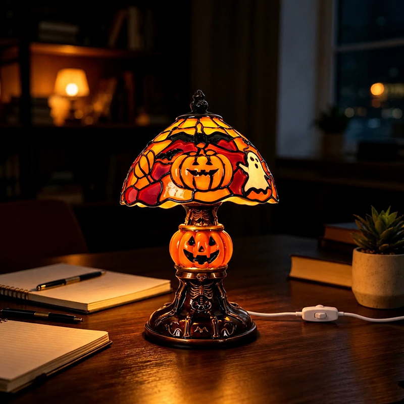 🎃 Vintage-style pumpkin and bat pattern Halloween table lamp🎃