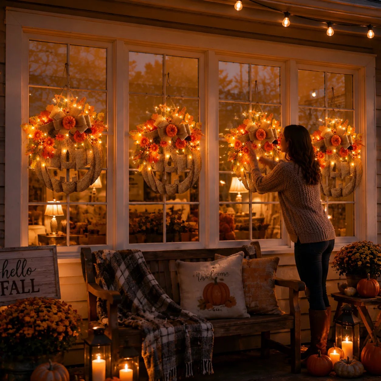 ✨ Lighted Burlap Pumpkin Wreath 🎃For Halloween and Christmas