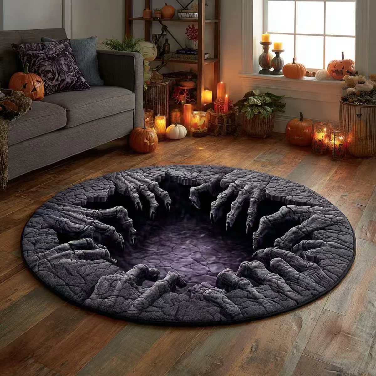 🎃3D Skeleton Vortex Quilted Round Halloween Rug🎃