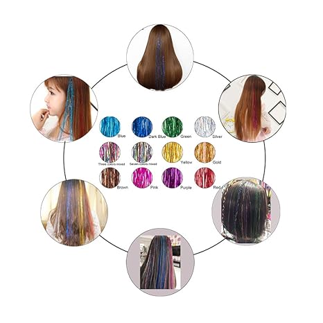 19.7 Inch Clip In Hair Fairy Tinsel Kit Clips Clip On Glitter Hair Tinsel Extensions 10 Colors
