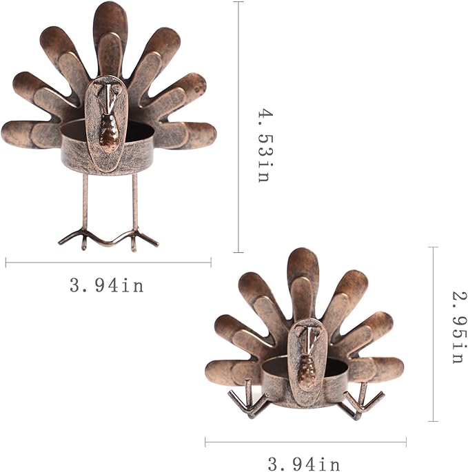 Handmade Metal Turkey Tea Light Candle Holder | Thanksgiving Decoration