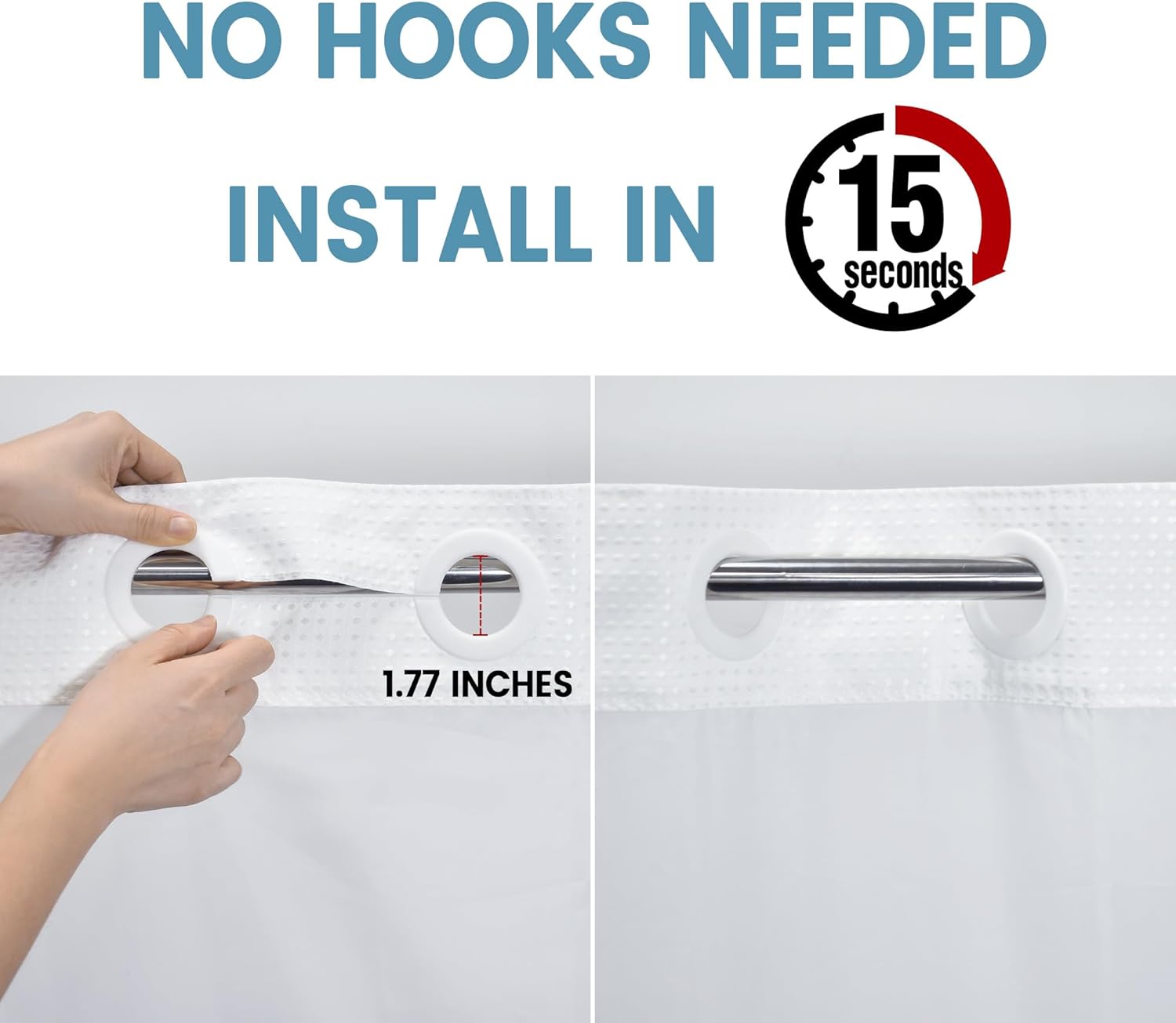 🔥🚿Waterproof and mildew-resistant No Hook Shower Curtain with Snap in Liner