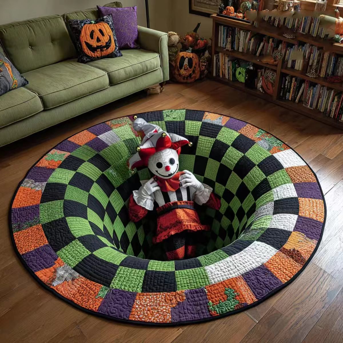 🎃3D Skeleton Vortex Quilted Round Halloween Rug🎃