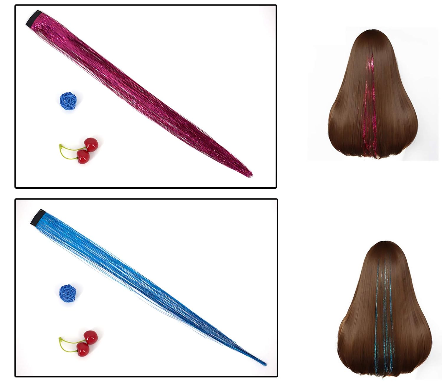 19.7 Inch Clip In Hair Fairy Tinsel Kit Clips Clip On Glitter Hair Tinsel Extensions 10 Colors