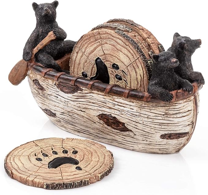 Handmade Canoe and Bear Coasters | Hand Painted Art
