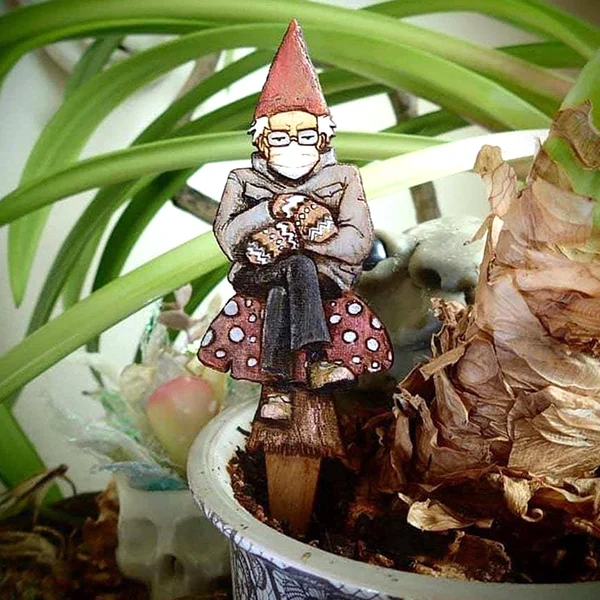 Bern in a fern - Grumpy Bernie Garden Gnome Plant Stake