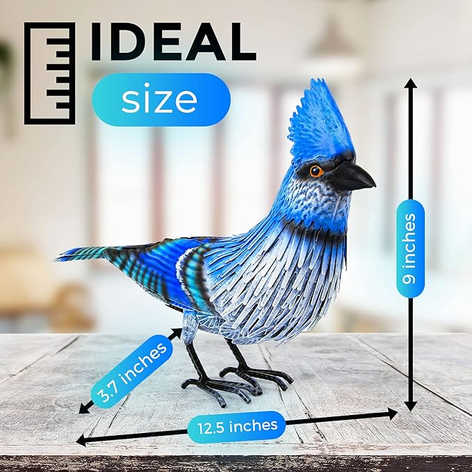 Handcrafted Blue Jay Metal Statue | Metal Art | Hand Painted Art