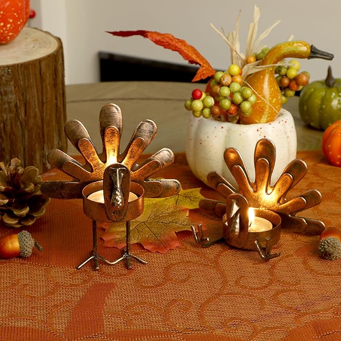 Handmade Metal Turkey Tea Light Candle Holder | Thanksgiving Decoration