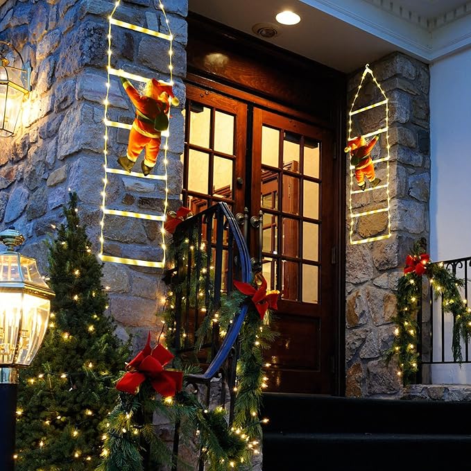 Christmas Decorations LED Ladder Lights with Climbing Santa Claus