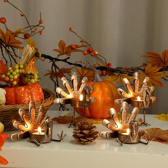 Handmade Metal Turkey Tea Light Candle Holder | Thanksgiving Decoration