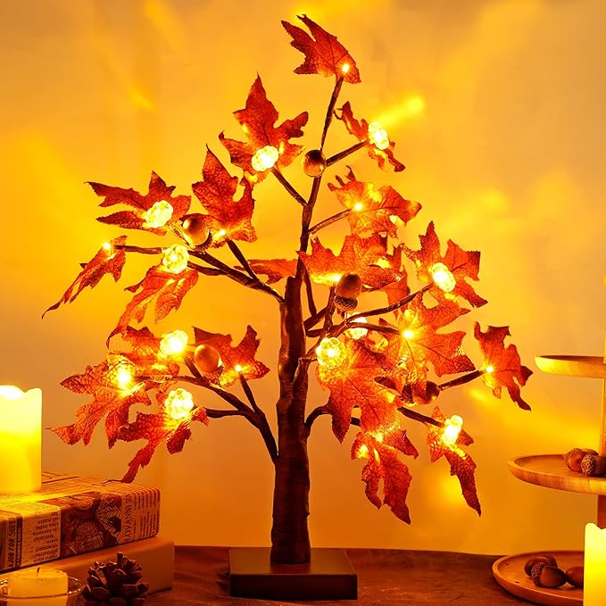 Fall Artificial Maple Tree with 36 LED Lights and Timer|24" High