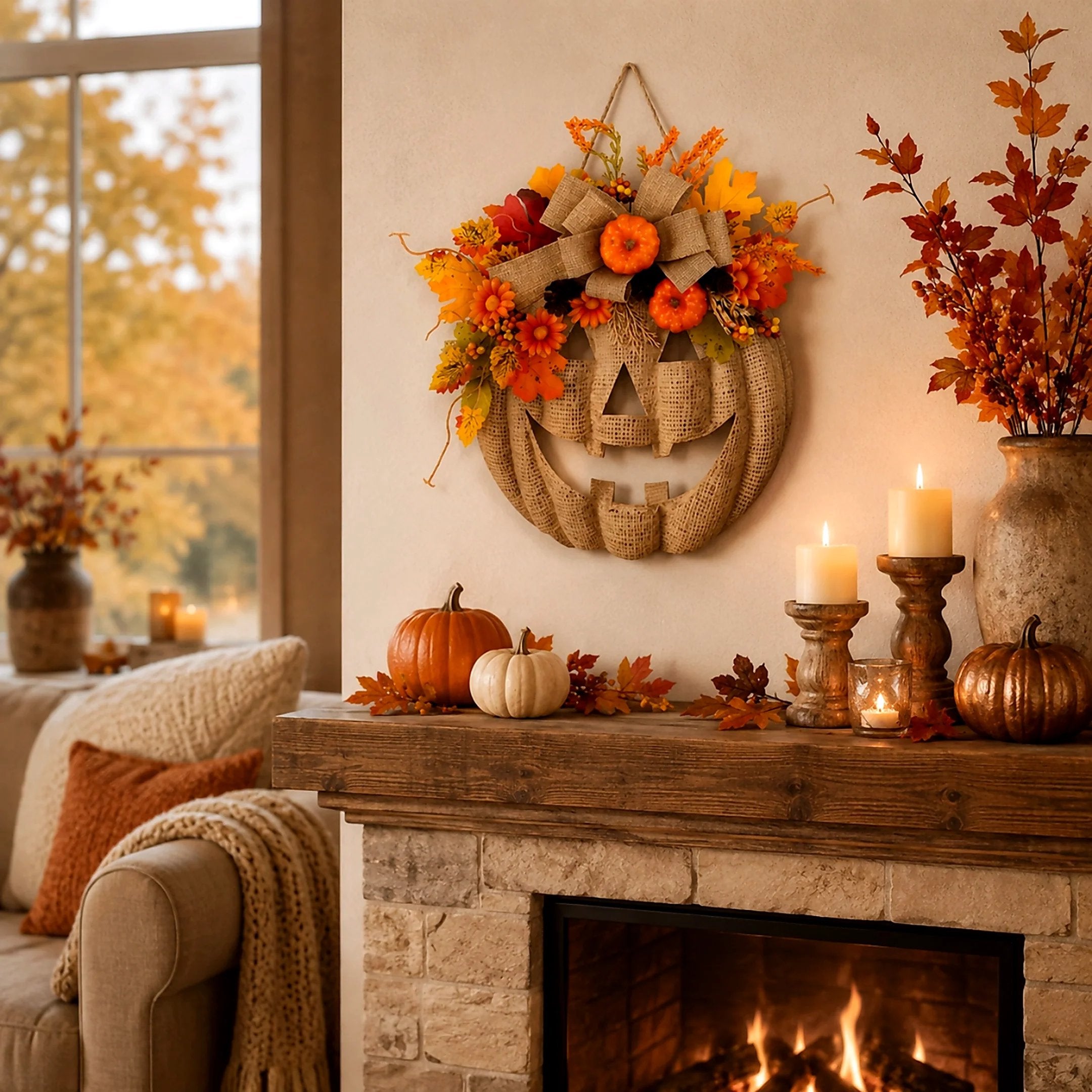 ✨ Lighted Burlap Pumpkin Wreath 🎃For Halloween and Christmas