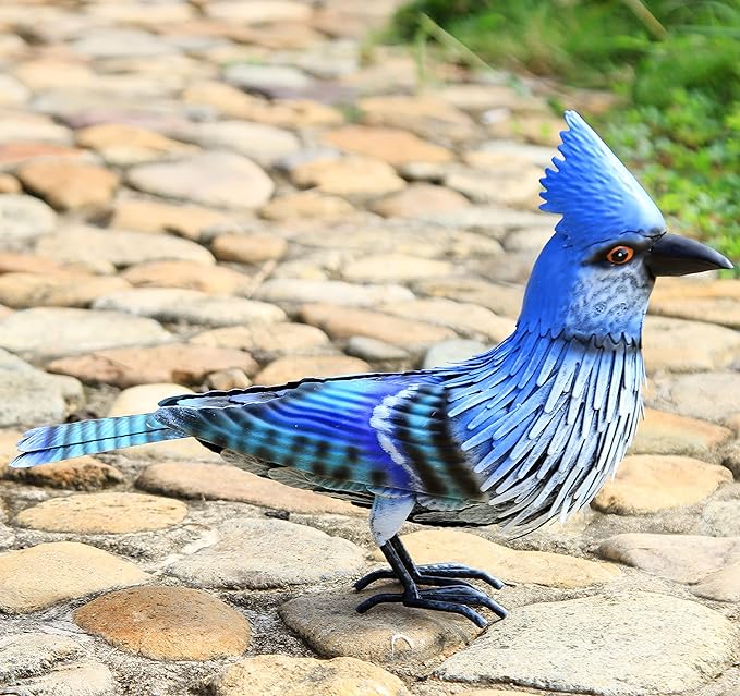 Handcrafted Blue Jay Metal Statue | Metal Art | Hand Painted Art