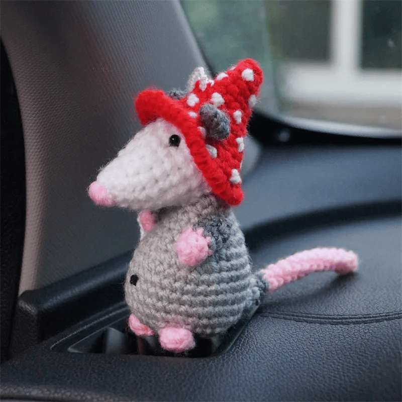 Possum RearView Mirror Accessory Crochet Opossum Car Charm