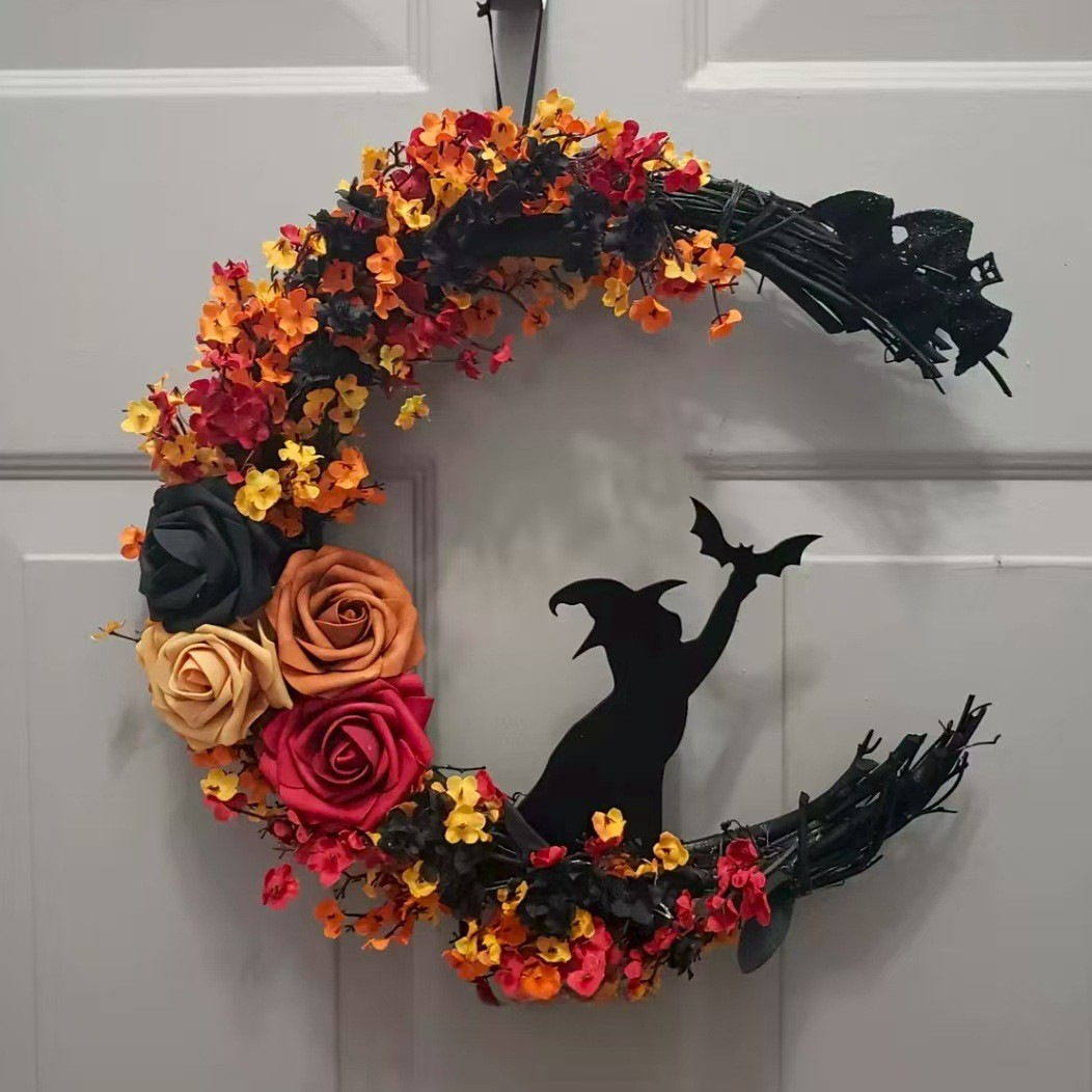 🔥Last Day 50% OFF - 🐈‍⬛🌙Handmade Halloween Cat Wreath(📦Buy 3 Free Shipping)