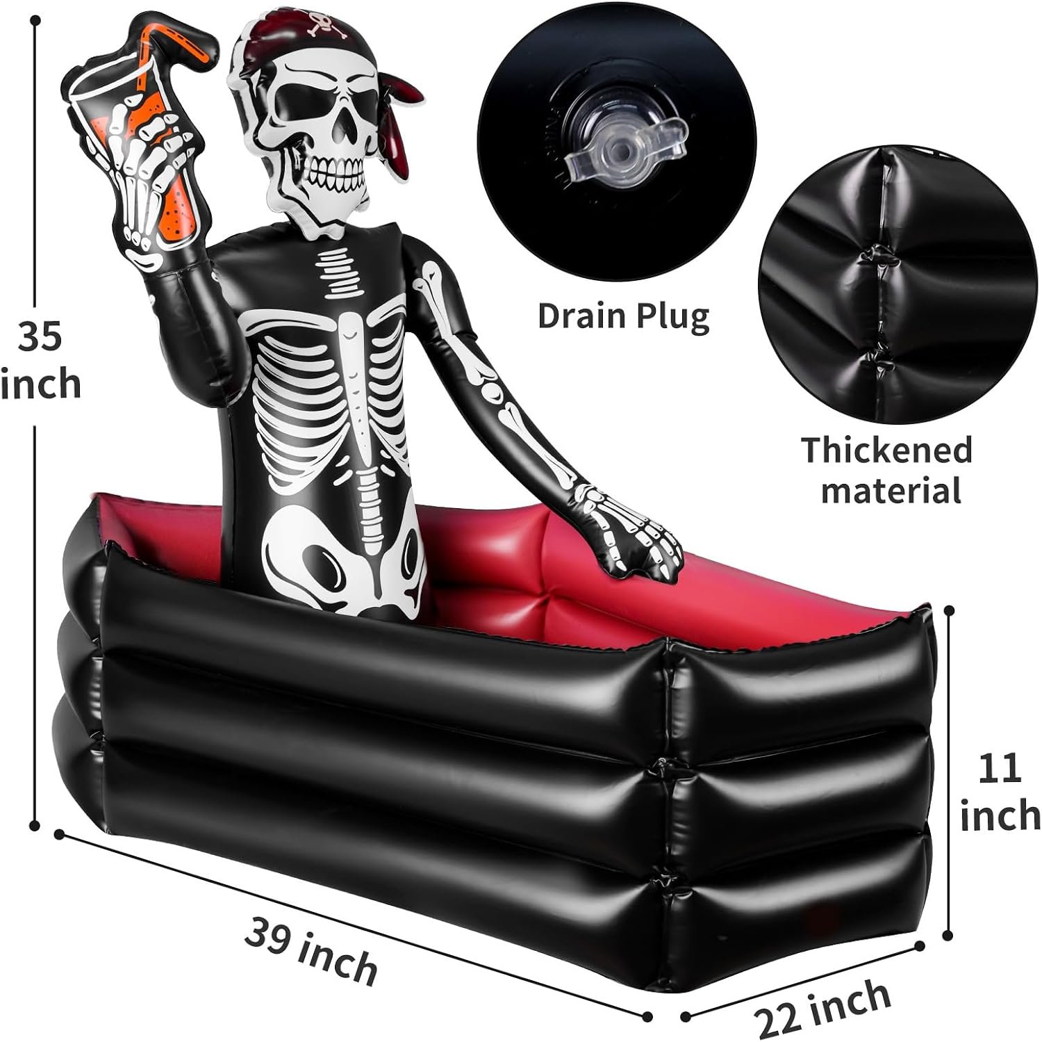 Pirate skeleton cooler dimensions and drain plug detail
