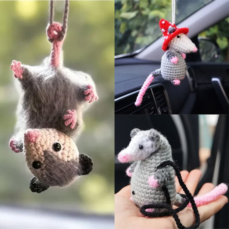 Possum RearView Mirror Accessory Crochet Opossum Car Charm