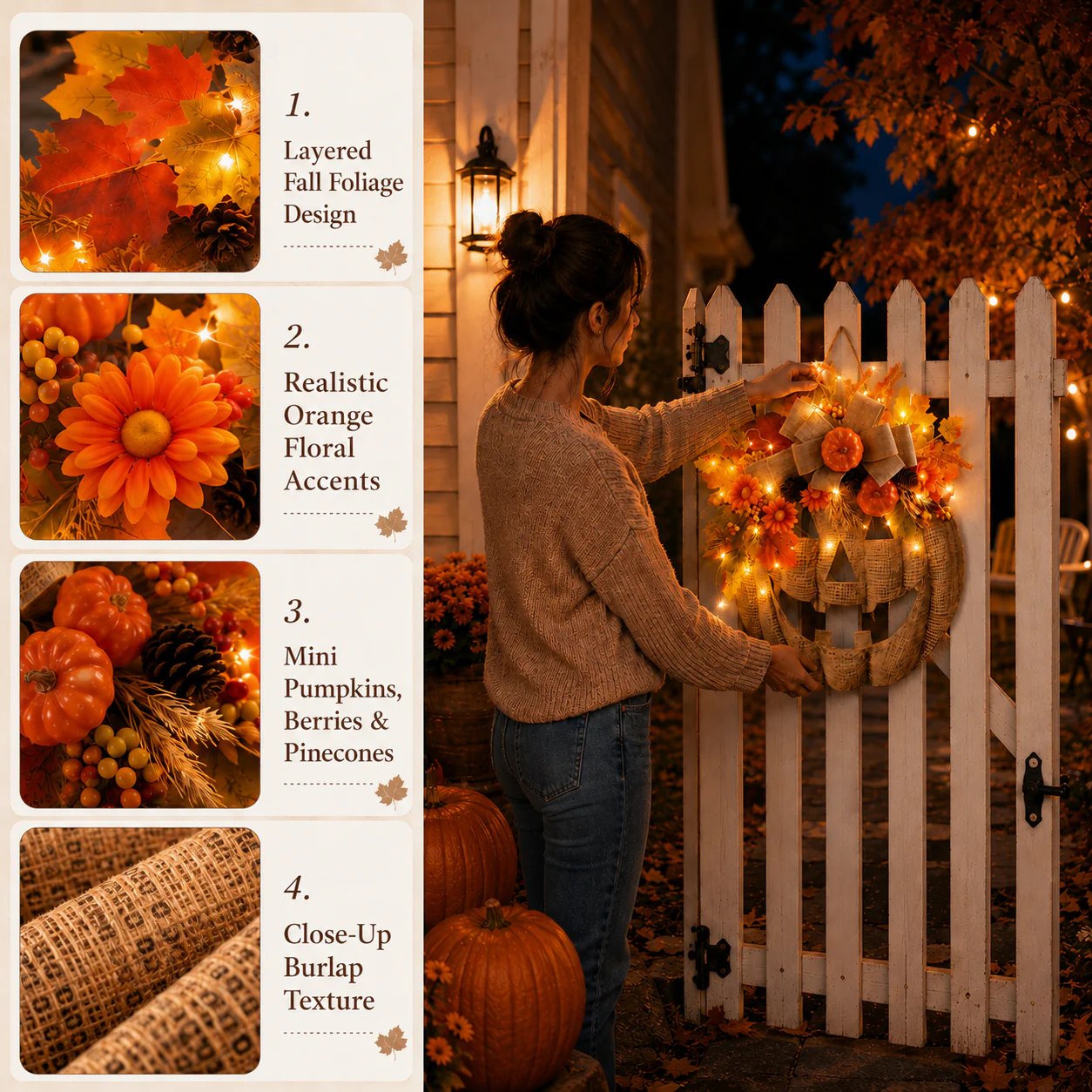 ✨ Lighted Burlap Pumpkin Wreath 🎃For Halloween and Christmas