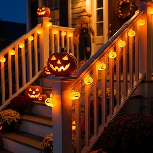 halloween pumpkin string lights battery operated for outdoor stairs railing porch decor