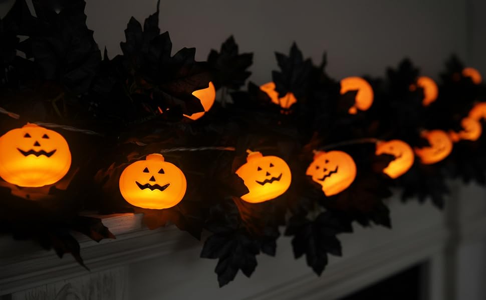 halloween pumpkin string lights battery operated for mantel fireplace indoor outdoor decorations
