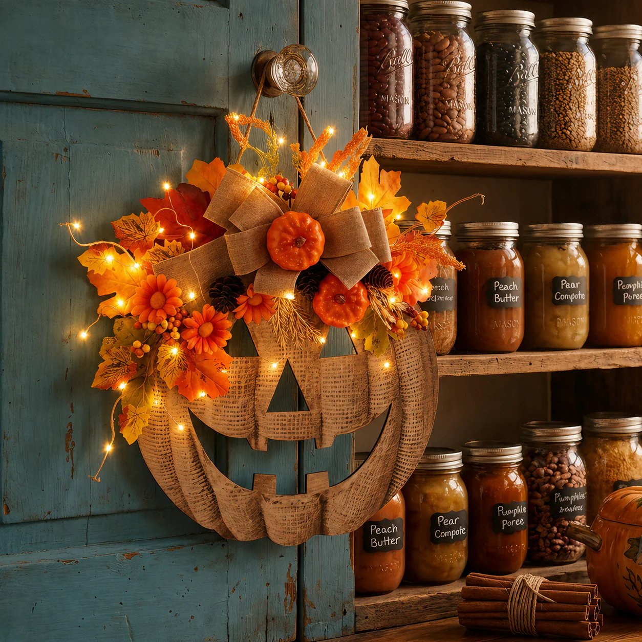 ✨ Lighted Burlap Pumpkin Wreath 🎃For Halloween and Christmas