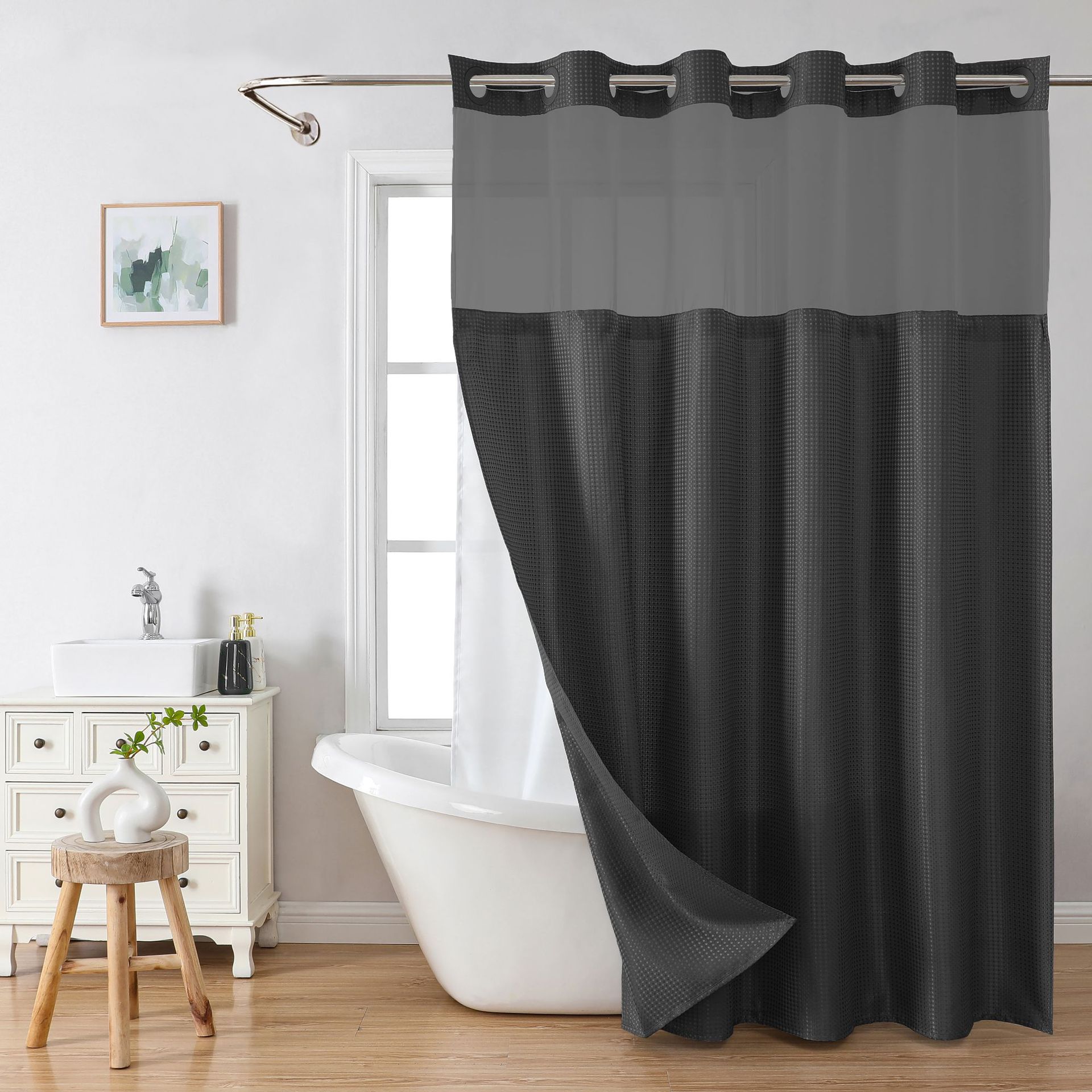 🔥🚿Waterproof and mildew-resistant No Hook Shower Curtain with Snap in Liner