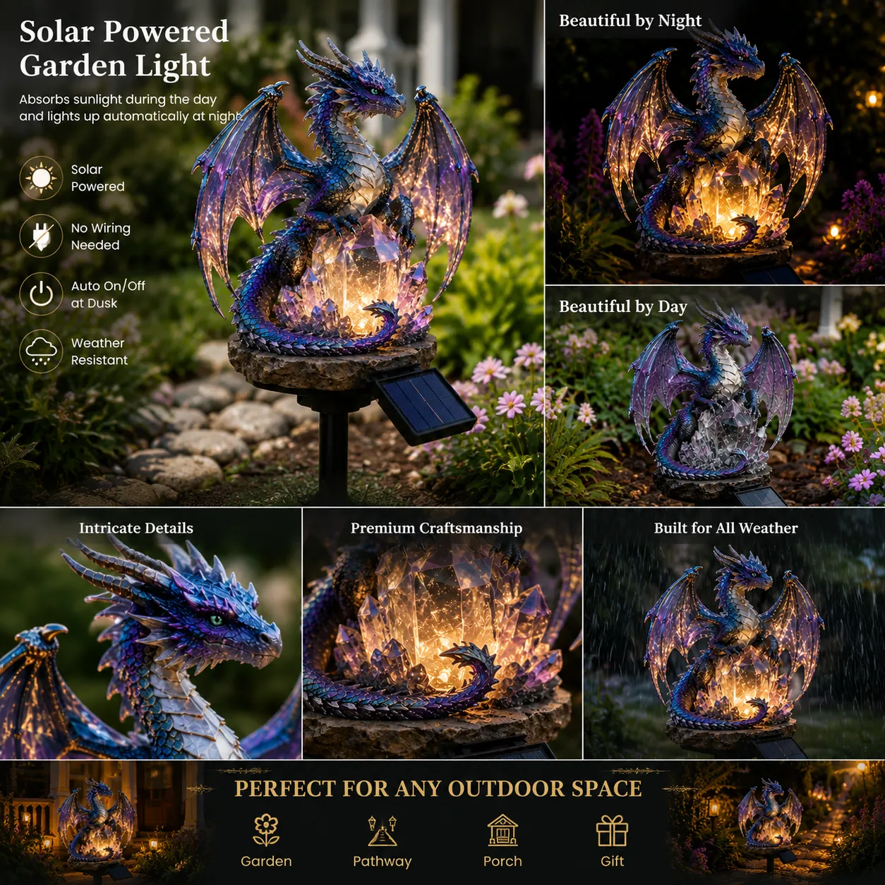 TODAY'S SPECIAL OFFER-50% OFF🔥 SOLAR DRAGON CRYSTAL GARDEN LIGHT HALLOWEEN